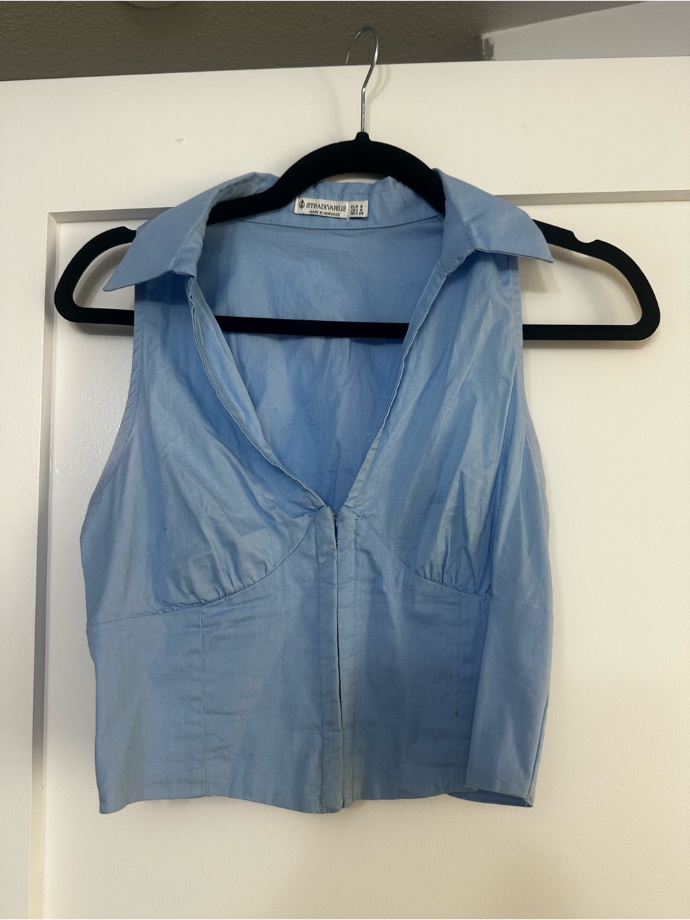 Light Blue Sleeveless Collared Top - Stradivarius